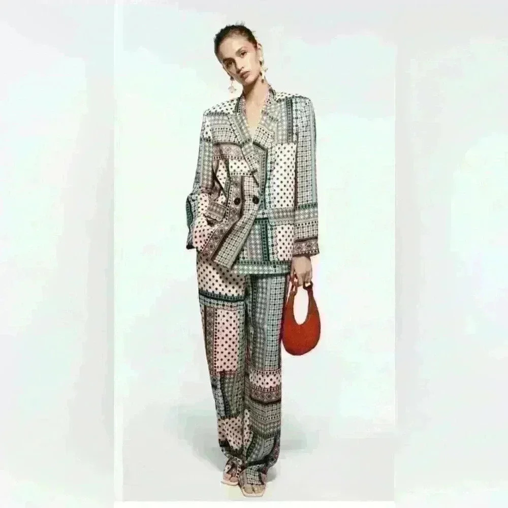 ZARA PRINTED PALAZZO TROUSERS size XS  NWOT